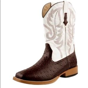 Roper Boots Western Mens Faux Ostrich Brown White